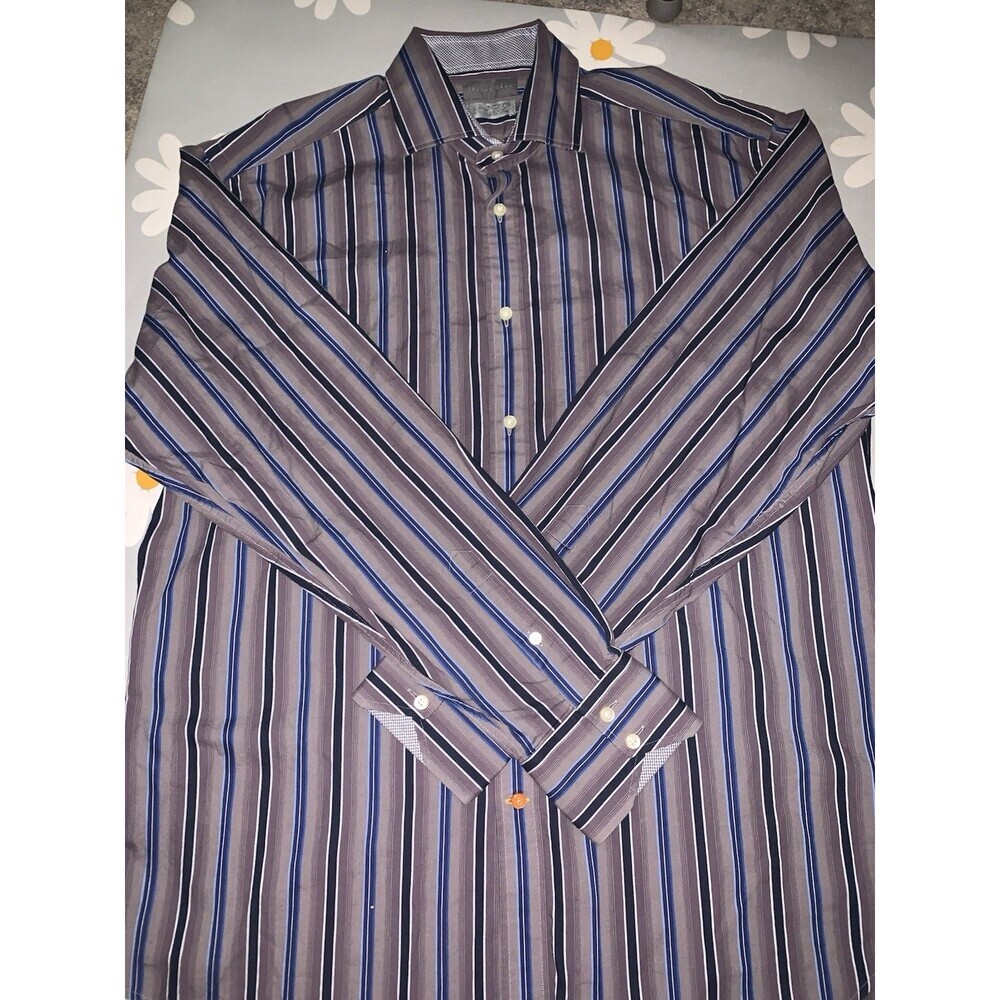 THOMAS DEAN FLIP CUFF Men’s Striped  Long Sleeve Button Casual Shirt sz L